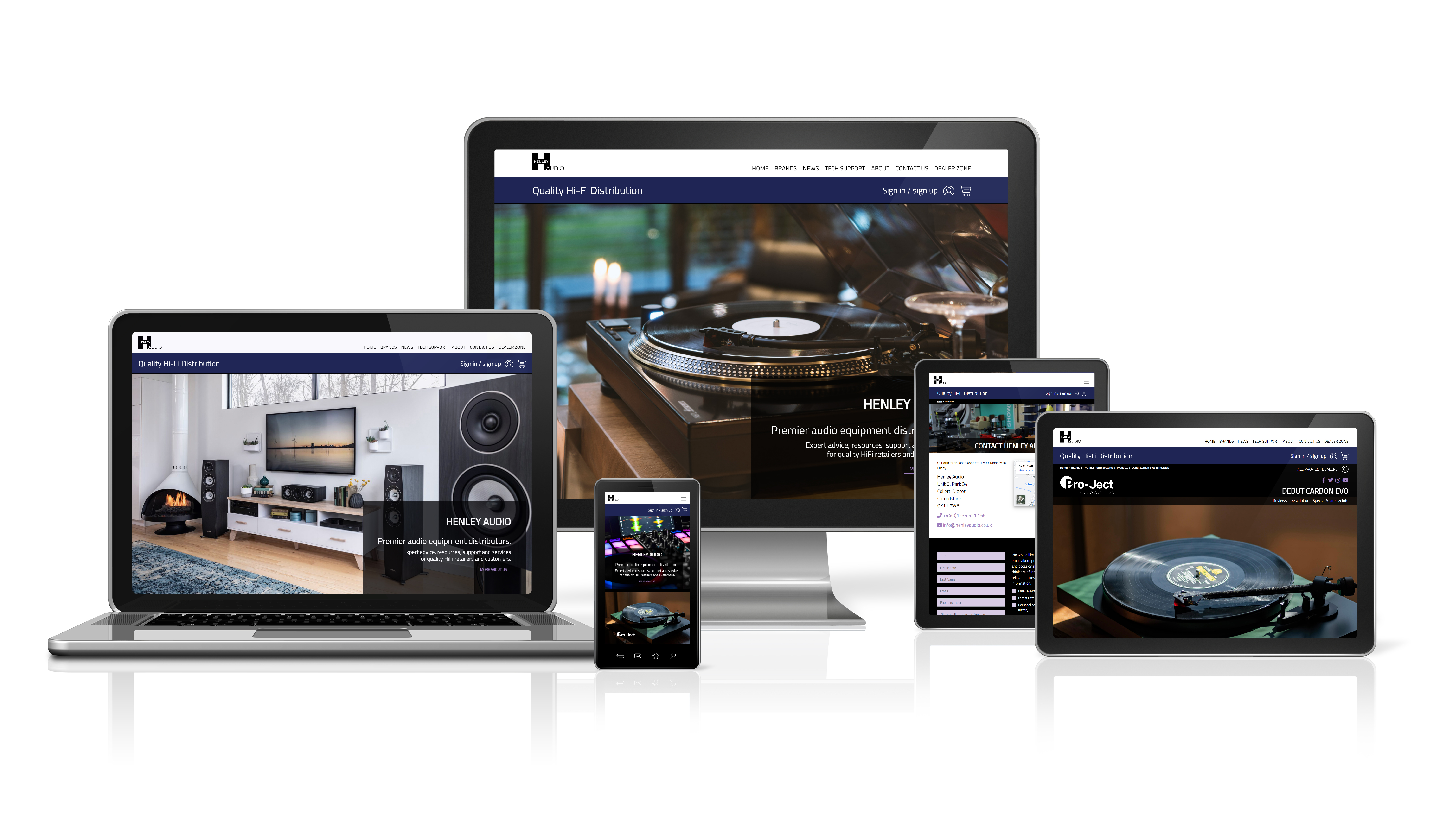 Bespoke product database, order management system and linked Umbraco e-commerce website for premium HiFi distributor Henley Audio